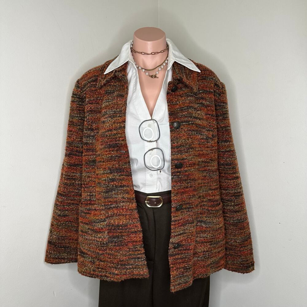 Large Orange Knit Cardigan Jacket Womens Casual Light Weight Button Up